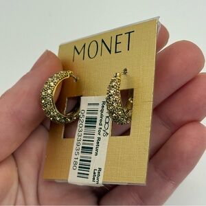 Monet Gold Tone Hoop Rhinestone Earrings NWT